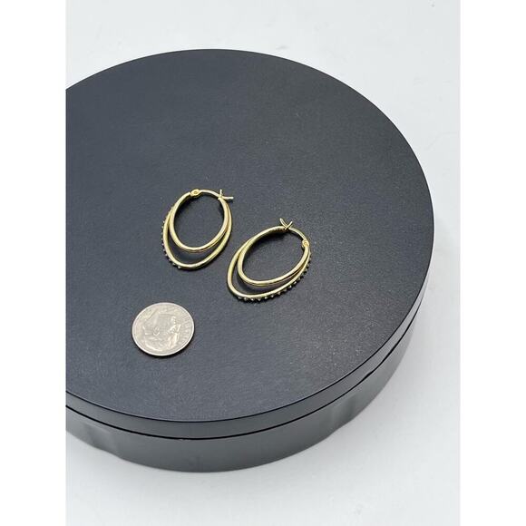 SLC Designer Sterling Silver Vermeil Pave‎ Double Hoop Pierced Earrings - Picture 10 of 15